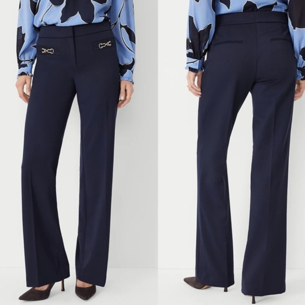 Ann Taylor Chain Pocket Boot Cut Pants Size 10 Navy Blue Night Sky 832578 Euc